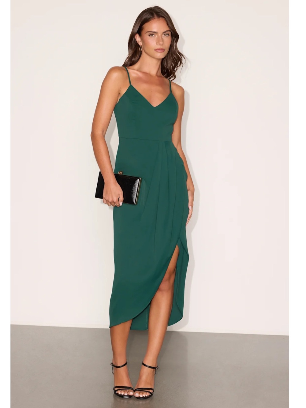 Lulus Reinette Dark Green Spaghetti Strap Tulip Skirt Midi Dress Event NWT Small